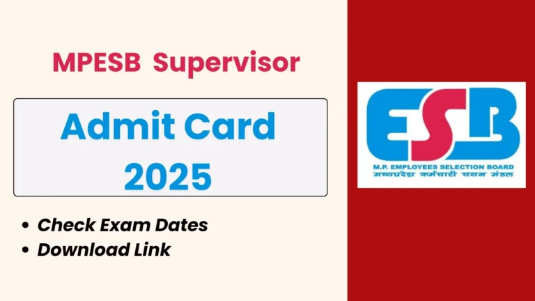 The Madhya Pradesh Employee Selection Board (MPESB) has scheduled the Anganwadi Supervisor (Paryavekshak) examination for February 28, 2025 The admit card is expected to be released a few weeks before the exam on the official website.