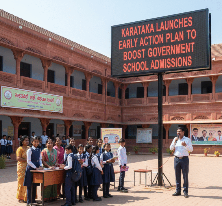 Karnataka government school students attending awareness event under early admission plan