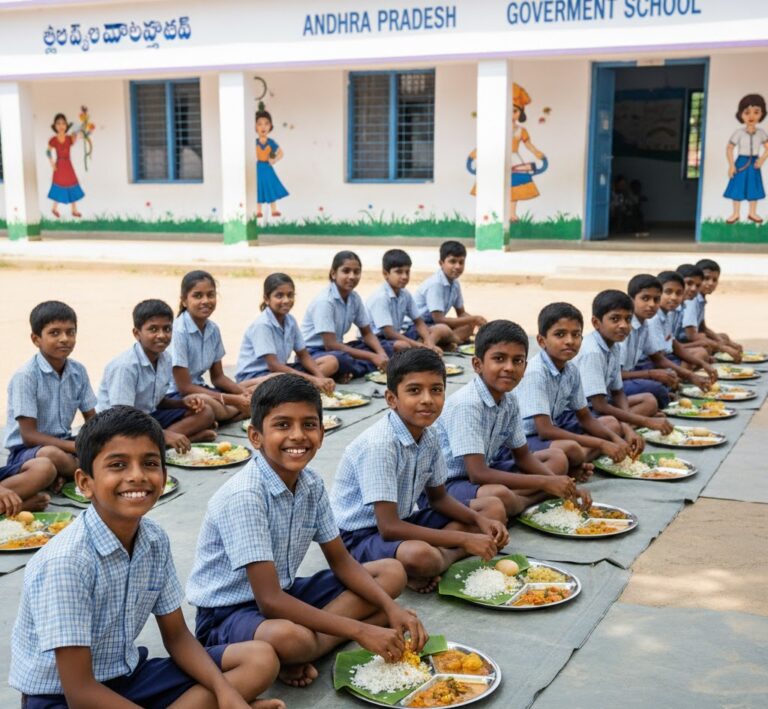 West Godavari District Collector inspecting midday meal food quality for students in schools